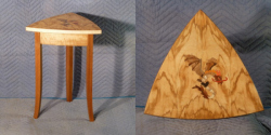 Table with inlaid dragon in olive wood veneer, by Bruce Powell