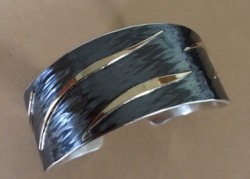 Hammered silver bracelet w 18k overlay by Michael Borofka