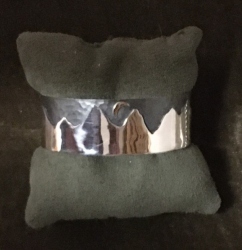 Cuff, Mountains and gold Moon by Michael Borofka, sterling silver and gold