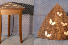 Table with 5 inlaid butterflies, walnut veneers and solids, by Bruce Powell