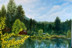 "Cabin in the Woods" by Helen Frank, acrylic