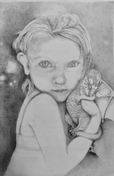 A Girl and her Dragon by Jane Y. Chang - pencil drawing