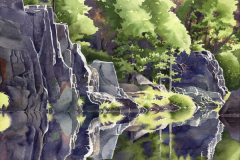 \"Tranquility\", a watercolor of the middle fork of the Feather River near Nelson Creek, by Lucinda Wood