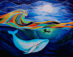 "Swimming with whales" by Marilyn Reich, watercolor