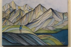 "Hiker viewing Sierras" by Marilyn Reich, watercolor