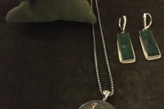 Horse cuff and pendant and Peruvian opal earrings by Michael Borofka, sterling silver