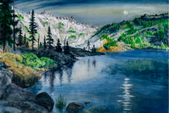 "Moonrise over Caribou Lake" by Michael Kerby, watercolor