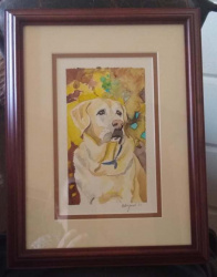 Finished portrait of dog using Norm's recommendations for framing