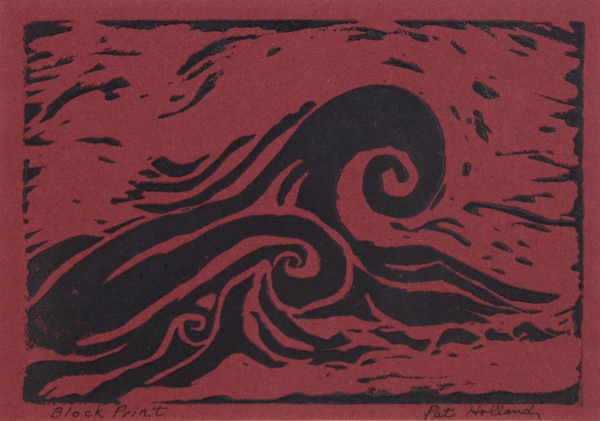 "Wave" by Pat Holland, linoleum block print