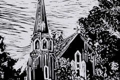 "Sonora Church" by Pat Holland, linoleum block print
