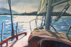 “Heading West” by Sally Posner. 36x24 oil on canvas