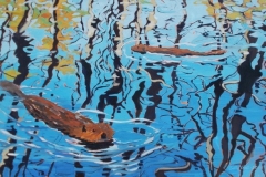 "Two Beavers on Indian Creek" by Sally Yost, Oil on canvas