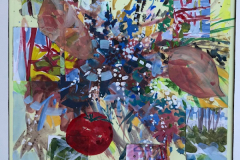 "Tomato and two sweet potatoes" by Sally Yost, oil