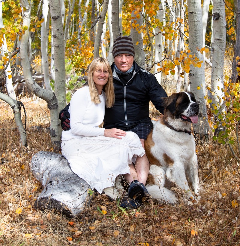 Barbara McCabe with husband and Saint Bernard dog