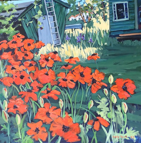 "Poppies In the Shade" by Sally Yost, oil on canvas from “100 Views of Taylorsville” series
