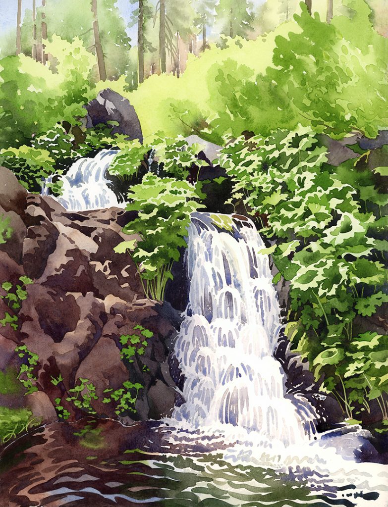 Grizzly Creek Falls, Lucinda Wood, Watercolor